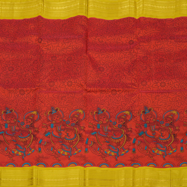Hayagrivas Red Pure Printed Silk Cotton Saree with Sampanga Yellow Border HBE839J10-5