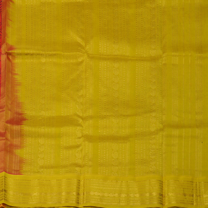 Hayagrivas Red Pure Printed Silk Cotton Saree with Sampanga Yellow Border HBE839J10-5