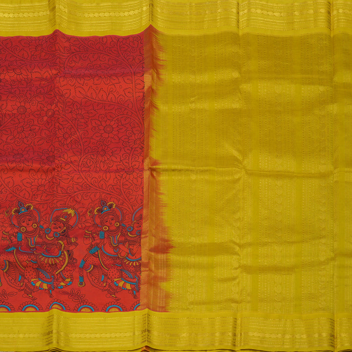 Hayagrivas Red Pure Printed Silk Cotton Saree with Sampanga Yellow Border HBE839J10-5