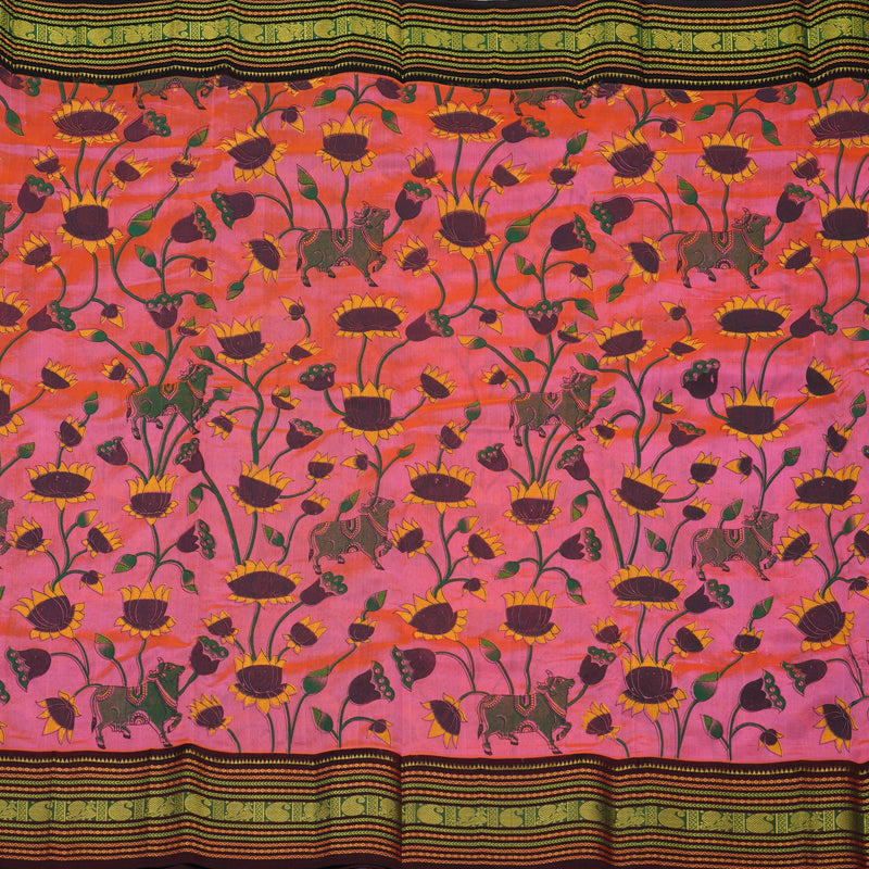 Hayagrivas Fushsia Pink Pure Printed Silk Cotton Saree with Wine Maroon Border HBE839J10-7