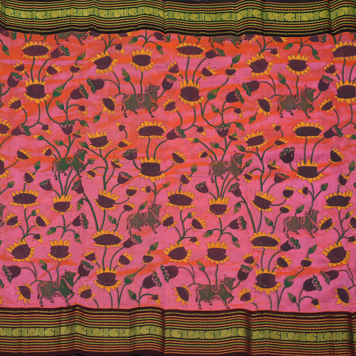 Hayagrivas Fushsia Pink Pure Printed Silk Cotton Saree with Wine Maroon Border HBE839J10-7