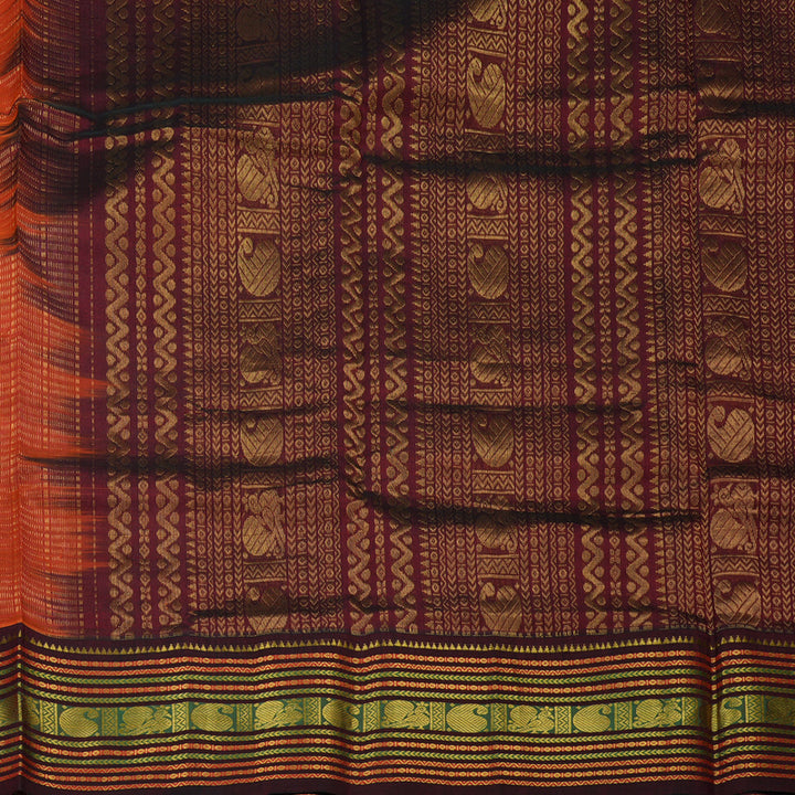 Hayagrivas Fushsia Pink Pure Printed Silk Cotton Saree with Wine Maroon Border HBE839J10-7