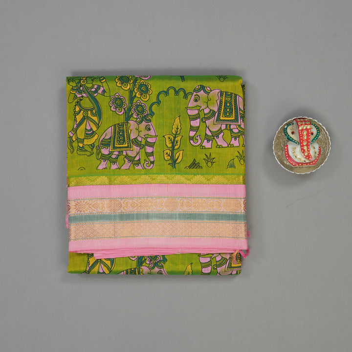 Hayagrivas Parrot Green Pure Printed Silk Cotton Saree HBE839J10-9