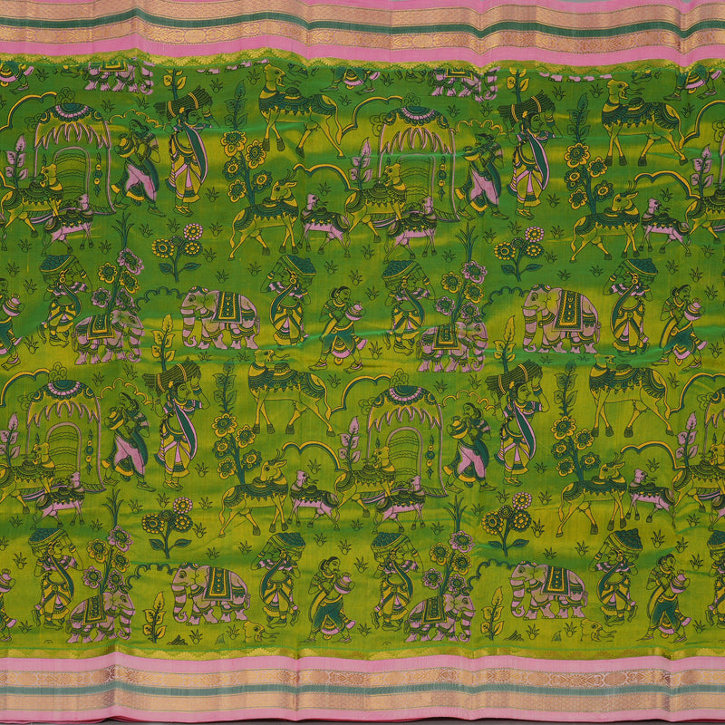 Hayagrivas Parrot Green Pure Printed Silk Cotton Saree HBE839J10-9