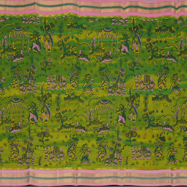 Hayagrivas Parrot Green Pure Printed Silk Cotton Saree HBE839J10-9