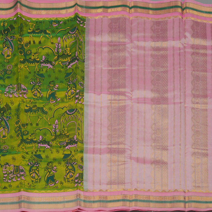 Hayagrivas Parrot Green Pure Printed Silk Cotton Saree HBE839J10-9