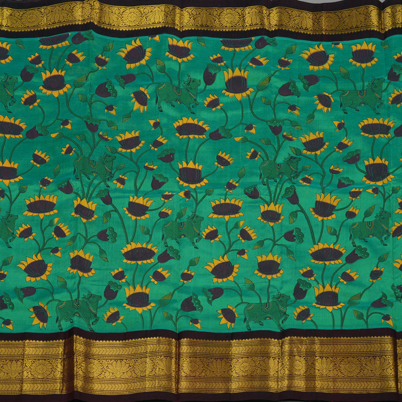 Hayagrivas Mint Green Pure Printed Silk Cotton Saree HBE839J11-2