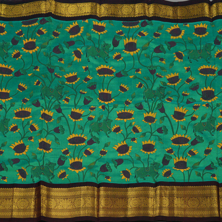 Hayagrivas Mint Green Pure Printed Silk Cotton Saree HBE839J11-2