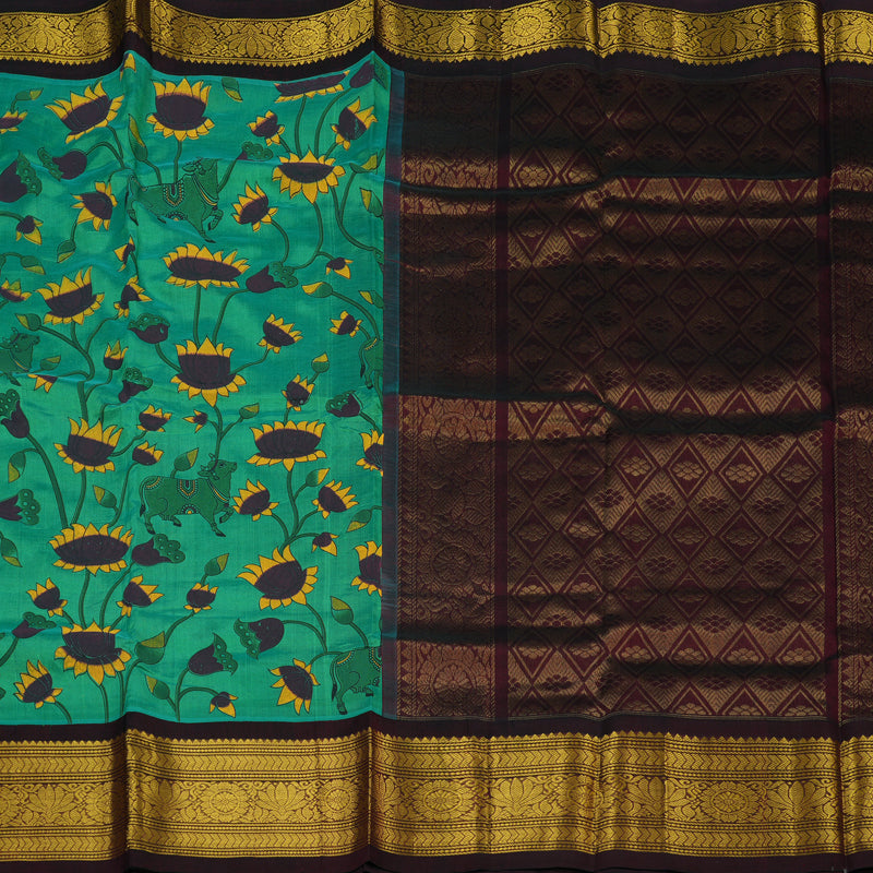 Hayagrivas Mint Green Pure Printed Silk Cotton Saree HBE839J11-2