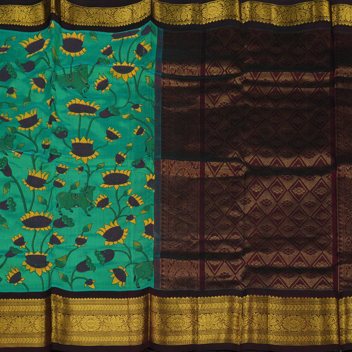 Hayagrivas Mint Green Pure Printed Silk Cotton Saree HBE839J11-2