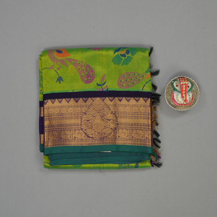 Hayagrivas Parrot Green Pure Printed Silk Cotton Saree HBE839J11-7