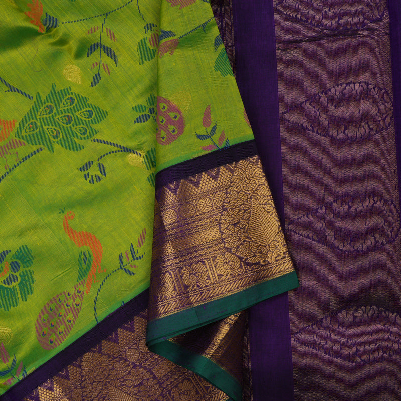 Hayagrivas Parrot Green Pure Printed Silk Cotton Saree HBE839J11-7