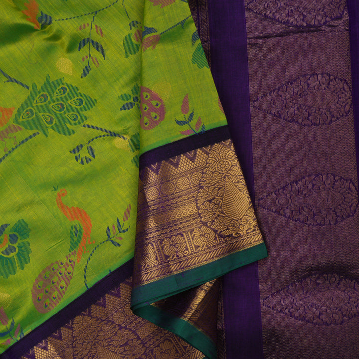 Hayagrivas Parrot Green Pure Printed Silk Cotton Saree HBE839J11-7