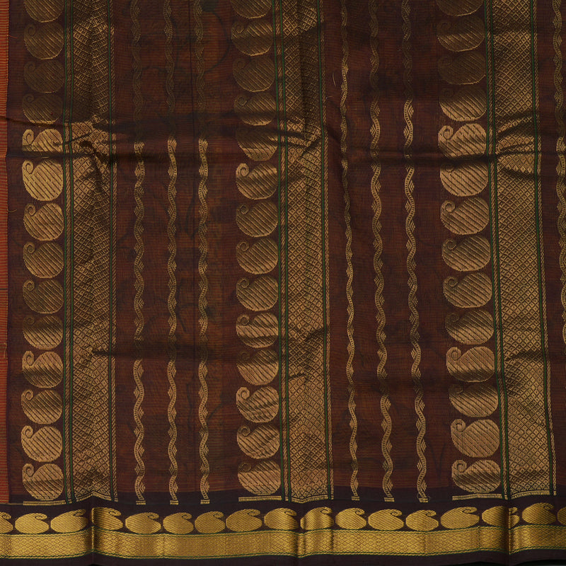 Hayagrivas Yellow & Orange Pure Printed Silk Cotton Saree with Deep Maroon Border HBE839J12-1