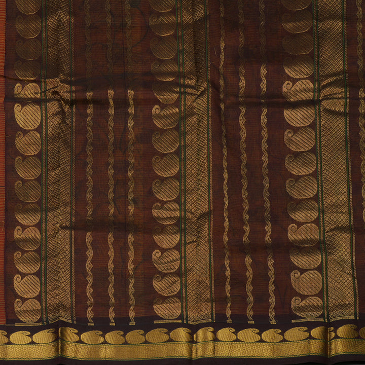 Hayagrivas Yellow & Orange Pure Printed Silk Cotton Saree with Deep Maroon Border HBE839J12-1