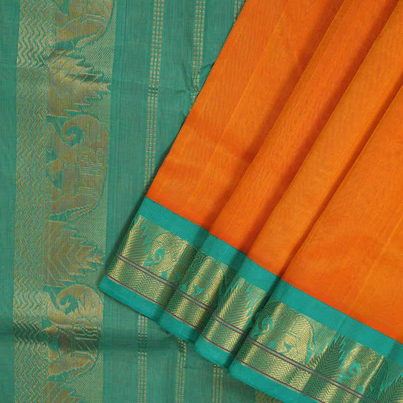 Hayagrivas Mango Orange Pure Ten Yards Silk Cotton Saree HBE839J5-2