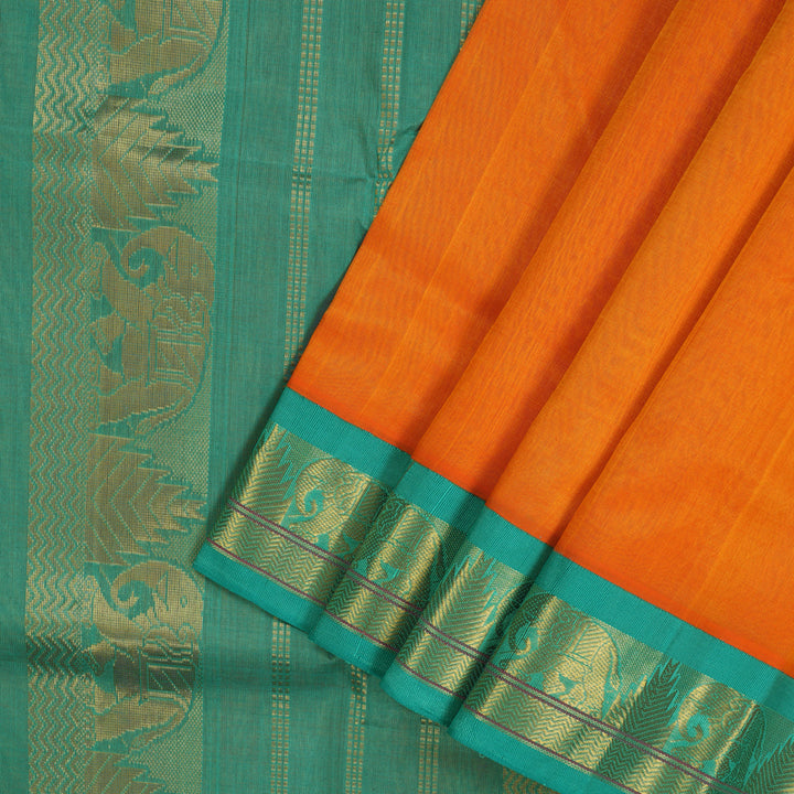 Hayagrivas Mango Orange Pure Ten Yards Silk Cotton Saree HBE839J5-2