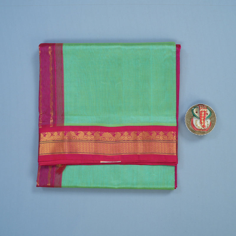Hayagrivas Mint Green Pure Ten Yards Silk Cotton Saree HBE839J5-3