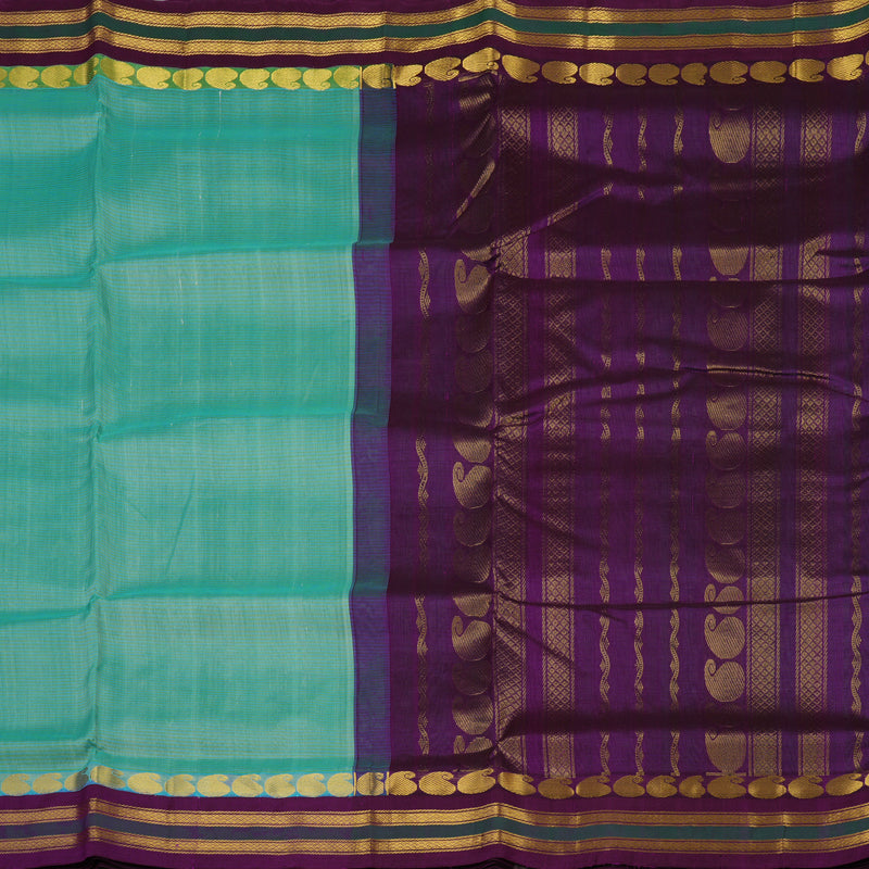 Hayagrivas Bright Teal Pure Ten Yards Silk Cotton Saree HBE839J6-2