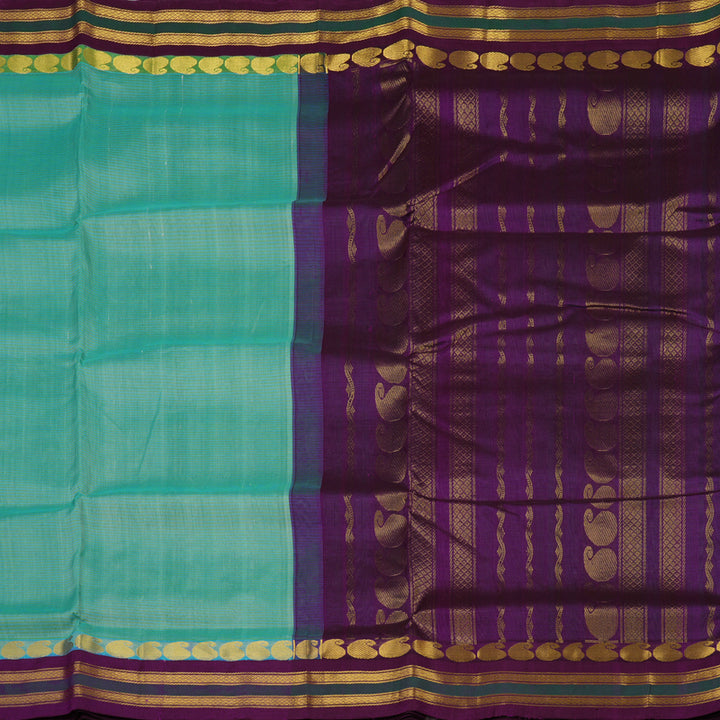 Hayagrivas Bright Teal Pure Ten Yards Silk Cotton Saree HBE839J6-2