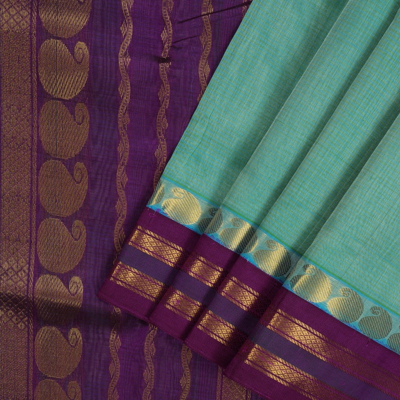 Hayagrivas Bright Teal Pure Ten Yards Silk Cotton Saree HBE839J6-2