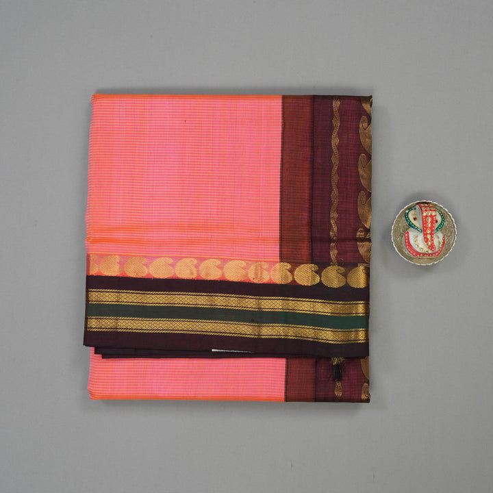 Hayagrivas Bright Orangish Pink Pure Ten Yards Silk Cotton Saree HBE839J6-3
