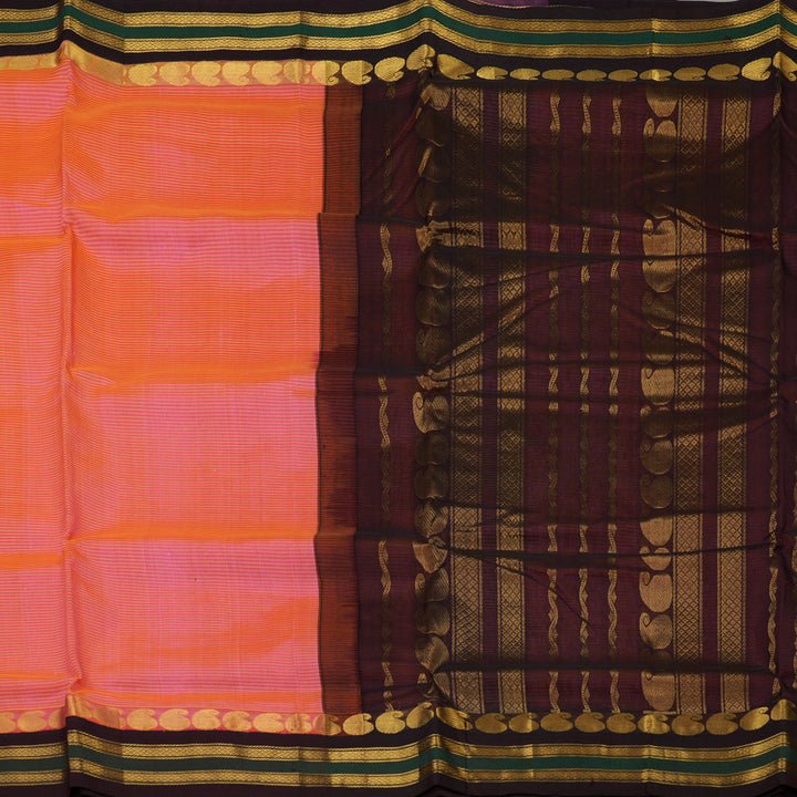 Hayagrivas Bright Orangish Pink Pure Ten Yards Silk Cotton Saree HBE839J6-3