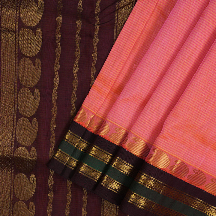 Hayagrivas Bright Orangish Pink Pure Ten Yards Silk Cotton Saree HBE839J6-3