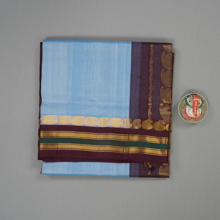 Hayagrivas Sky Blue Pure Ten Yards Silk Cotton Saree HBE839J6-5