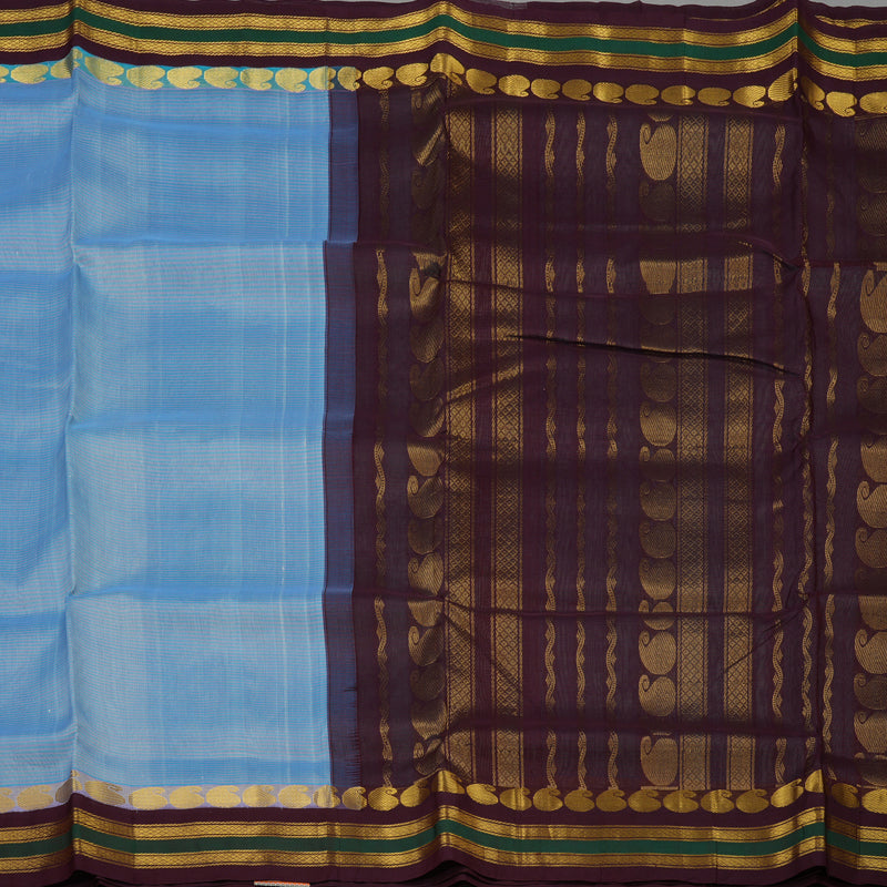 Hayagrivas Sky Blue Pure Ten Yards Silk Cotton Saree HBE839J6-5