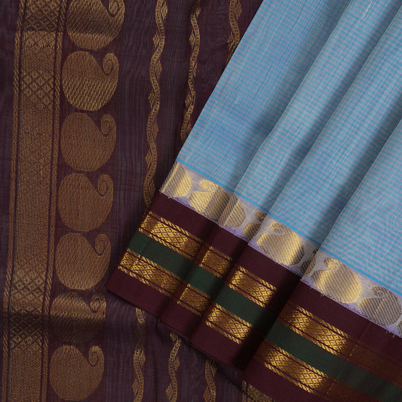 Hayagrivas Sky Blue Pure Ten Yards Silk Cotton Saree HBE839J6-5