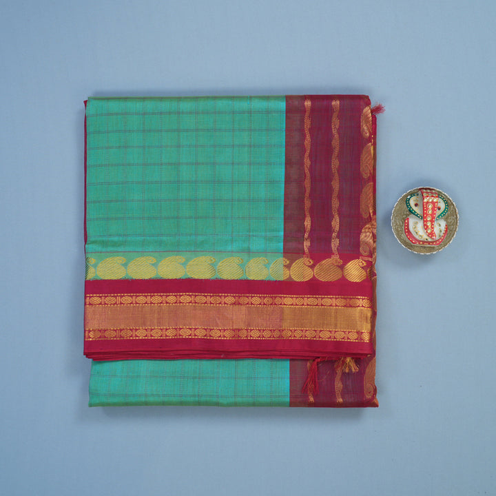 Hayagrivas Sky Blue Pure Ten Yards Silk Cotton Saree HBE839J7-1