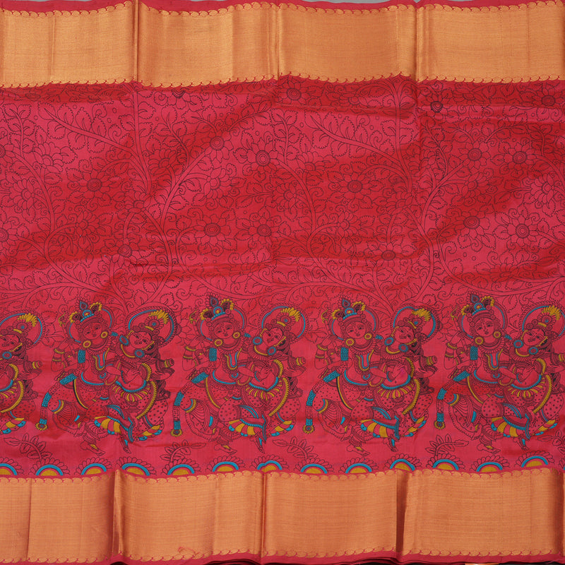 Hayagrivas Pinkish-Red Pure Printed Silk Cotton Saree with Pinkish-Red Border HBE839J9-1