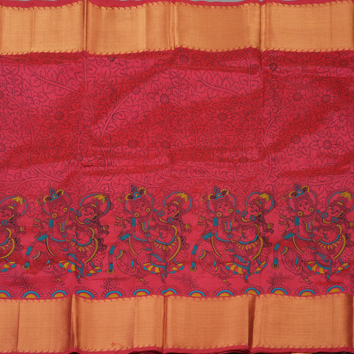 Hayagrivas Pinkish-Red Pure Printed Silk Cotton Saree with Pinkish-Red Border HBE839J9-1