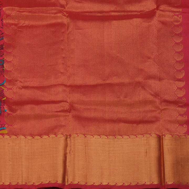 Hayagrivas Pinkish-Red Pure Printed Silk Cotton Saree with Pinkish-Red Border HBE839J9-1