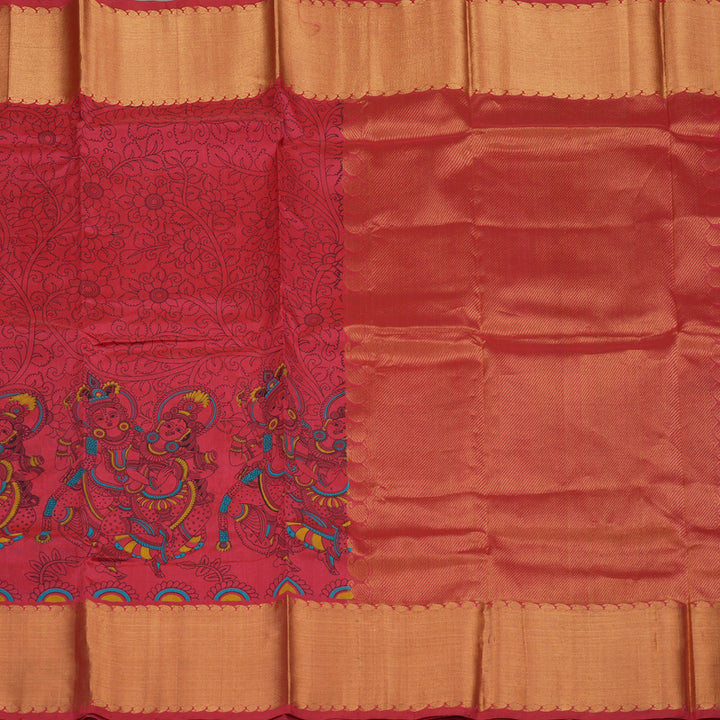 Hayagrivas Pinkish-Red Pure Printed Silk Cotton Saree with Pinkish-Red Border HBE839J9-1