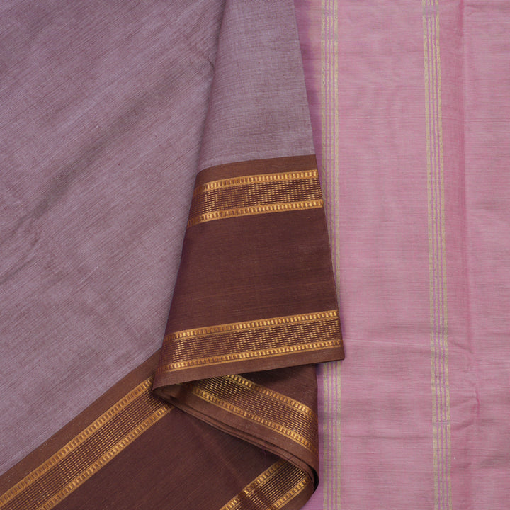 Hayagrivas Handloom Pure Cotton saree in soft Lilac with Baby pink HBE87D1-18