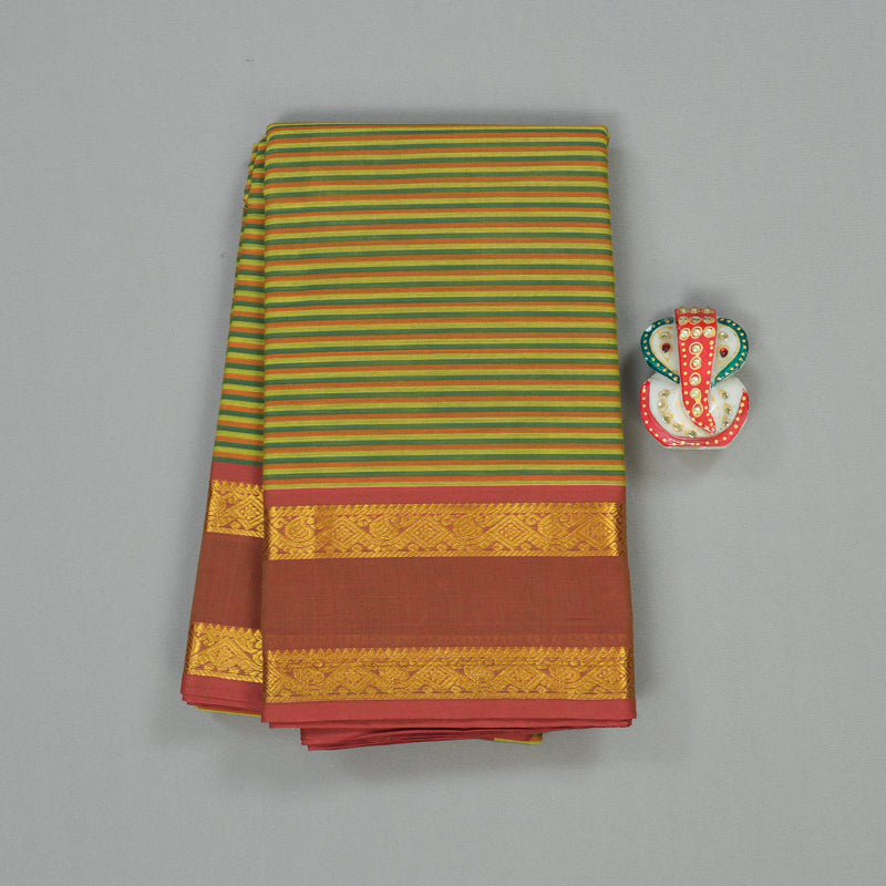 Hayagrivas Handloom Pure Cotton Saree in Green Stripes HBE87D1-23