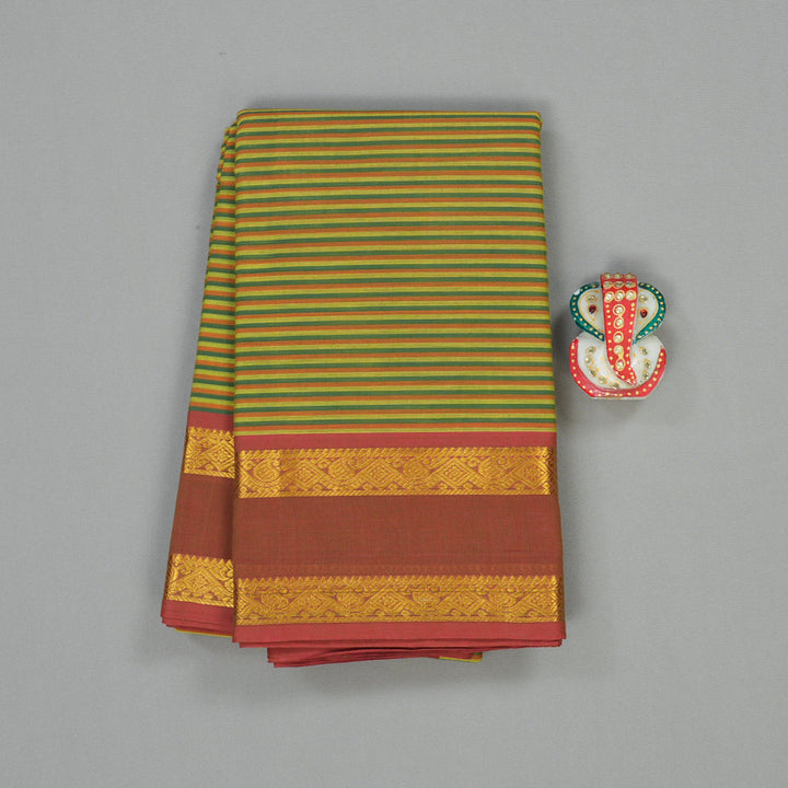 Hayagrivas Handloom Pure Cotton Saree in Green Stripes HBE87D1-23