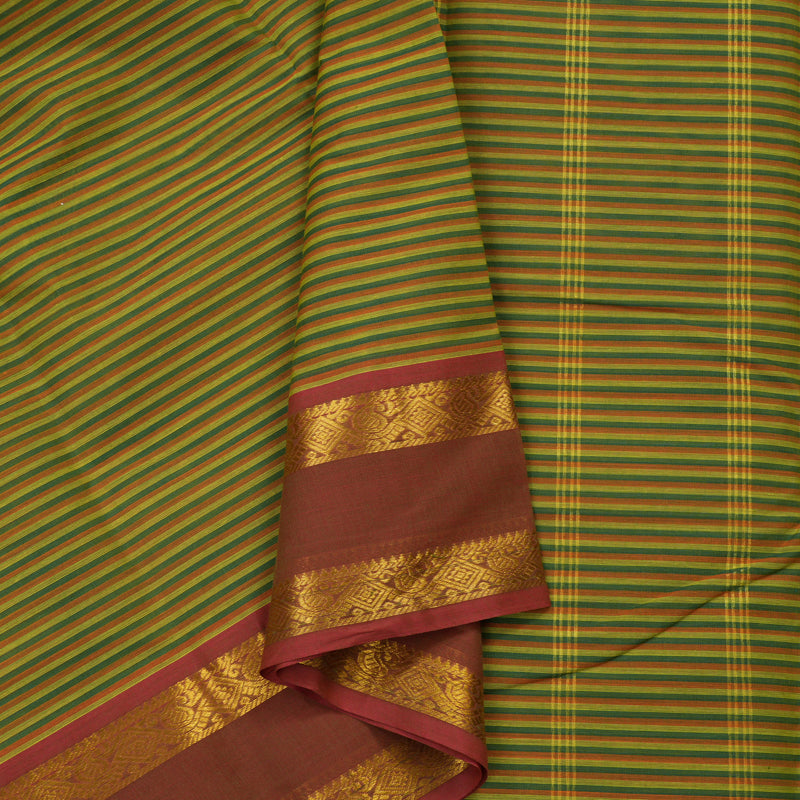 Hayagrivas Handloom Pure Cotton Saree in Green Stripes HBE87D1-23