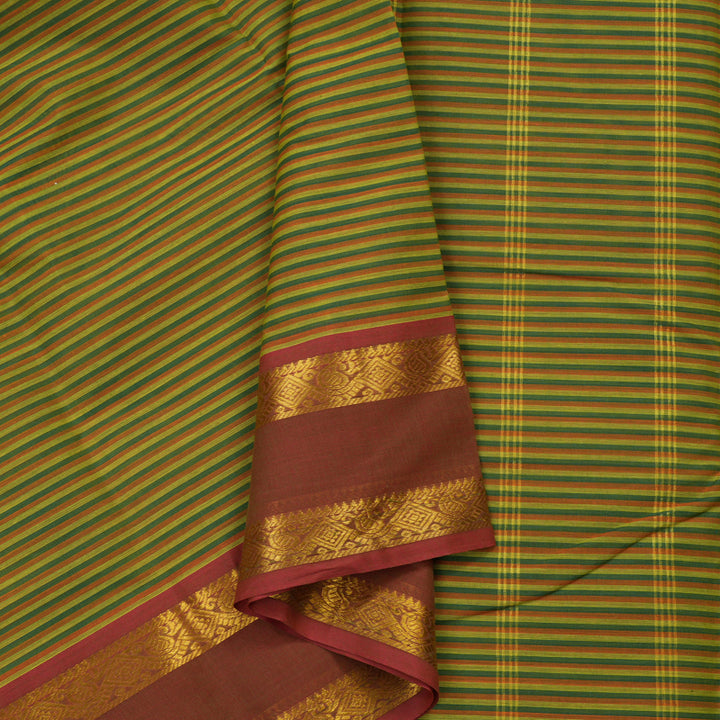Hayagrivas Handloom Pure Cotton Saree in Green Stripes HBE87D1-23