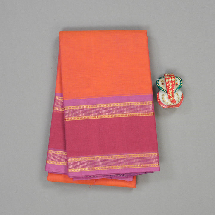 Hayagrivas Handloom Pure Cotton Saree in Peach Orange with Rust Orange HBE87D1-25
