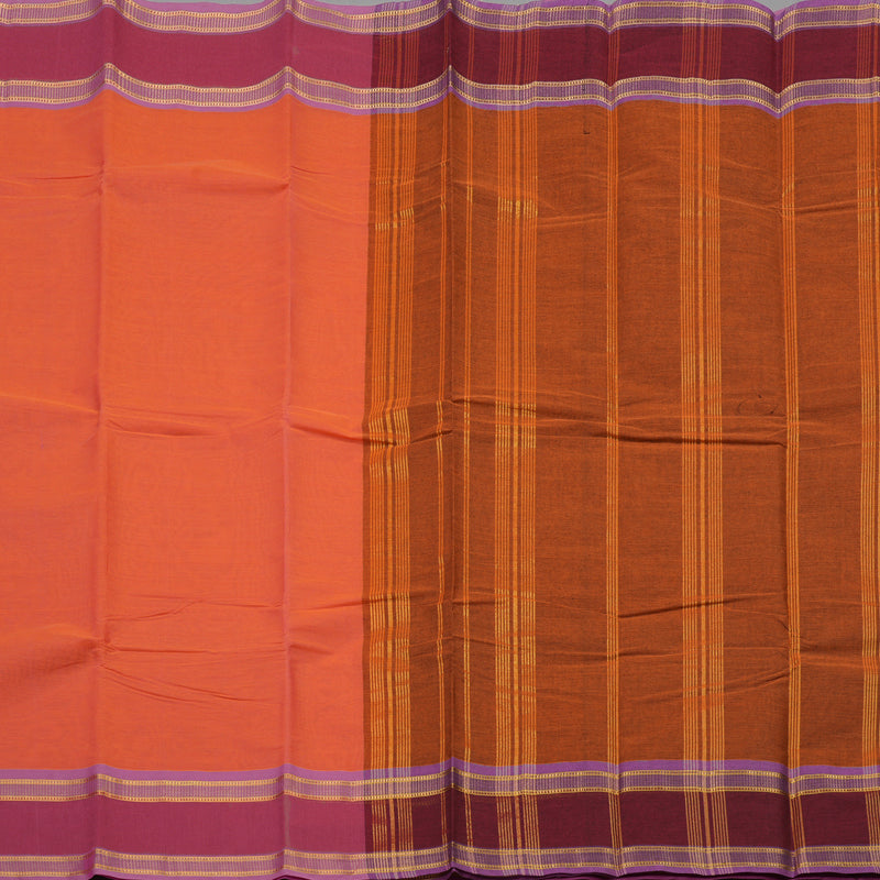 Hayagrivas Handloom Pure Cotton Saree in Peach Orange with Rust Orange HBE87D1-25