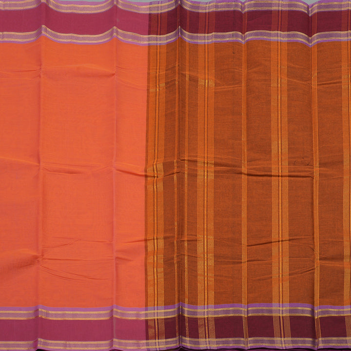 Hayagrivas Handloom Pure Cotton Saree in Peach Orange with Rust Orange HBE87D1-25