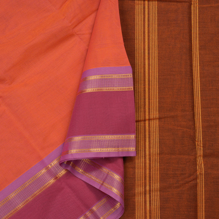 Hayagrivas Handloom Pure Cotton Saree in Peach Orange with Rust Orange HBE87D1-25