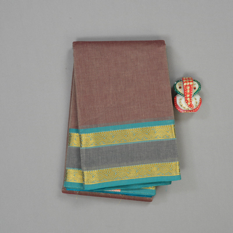Hayagrivas Handloom Pure Cotton Saree in Light Brown with Purple HBE87D1-31