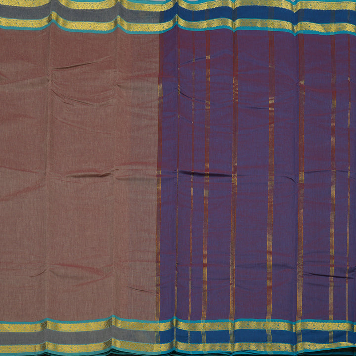 Hayagrivas Handloom Pure Cotton Saree in Light Brown with Purple HBE87D1-31