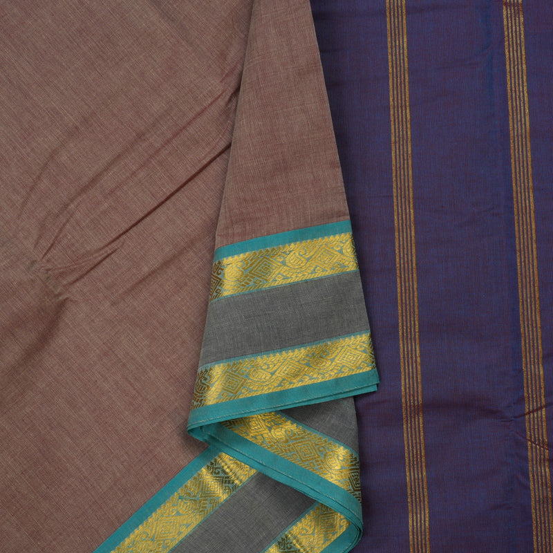 Hayagrivas Handloom Pure Cotton Saree in Light Brown with Purple HBE87D1-31