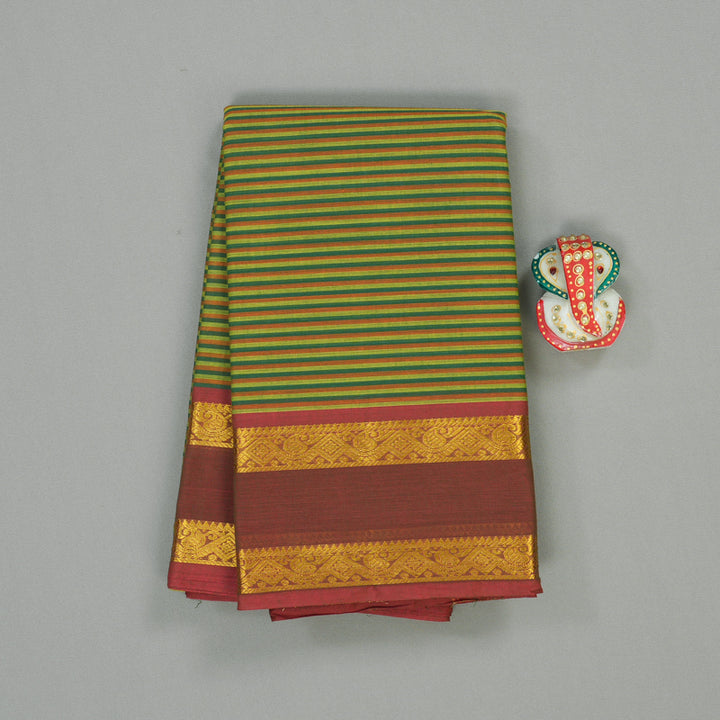 Hayagrivas Handloom Pure Cotton saree in Green with Maroon Stripes HBE87D1-36