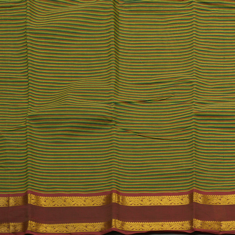 Hayagrivas Handloom Pure Cotton saree in Green with Maroon Stripes HBE87D1-36